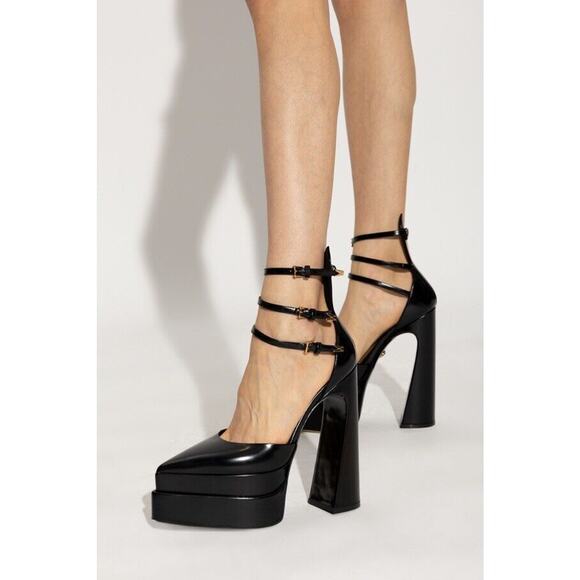 NIB Versace Aevitas IT 38.5 US 8.5 Pointed Platform Black Strappy Pumps $1,825 - Picture 6 of 16